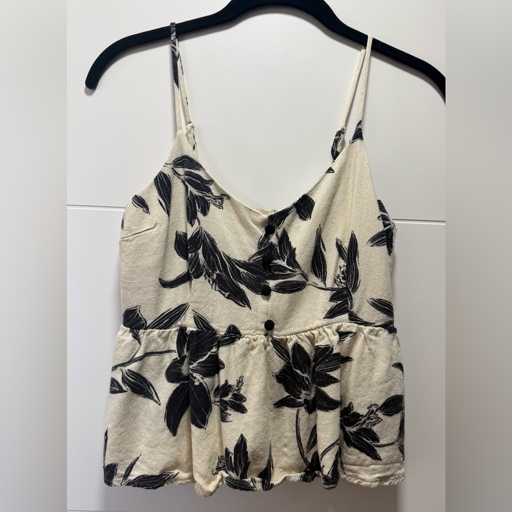 Women’s Cream Floral Tank Top with Black Print